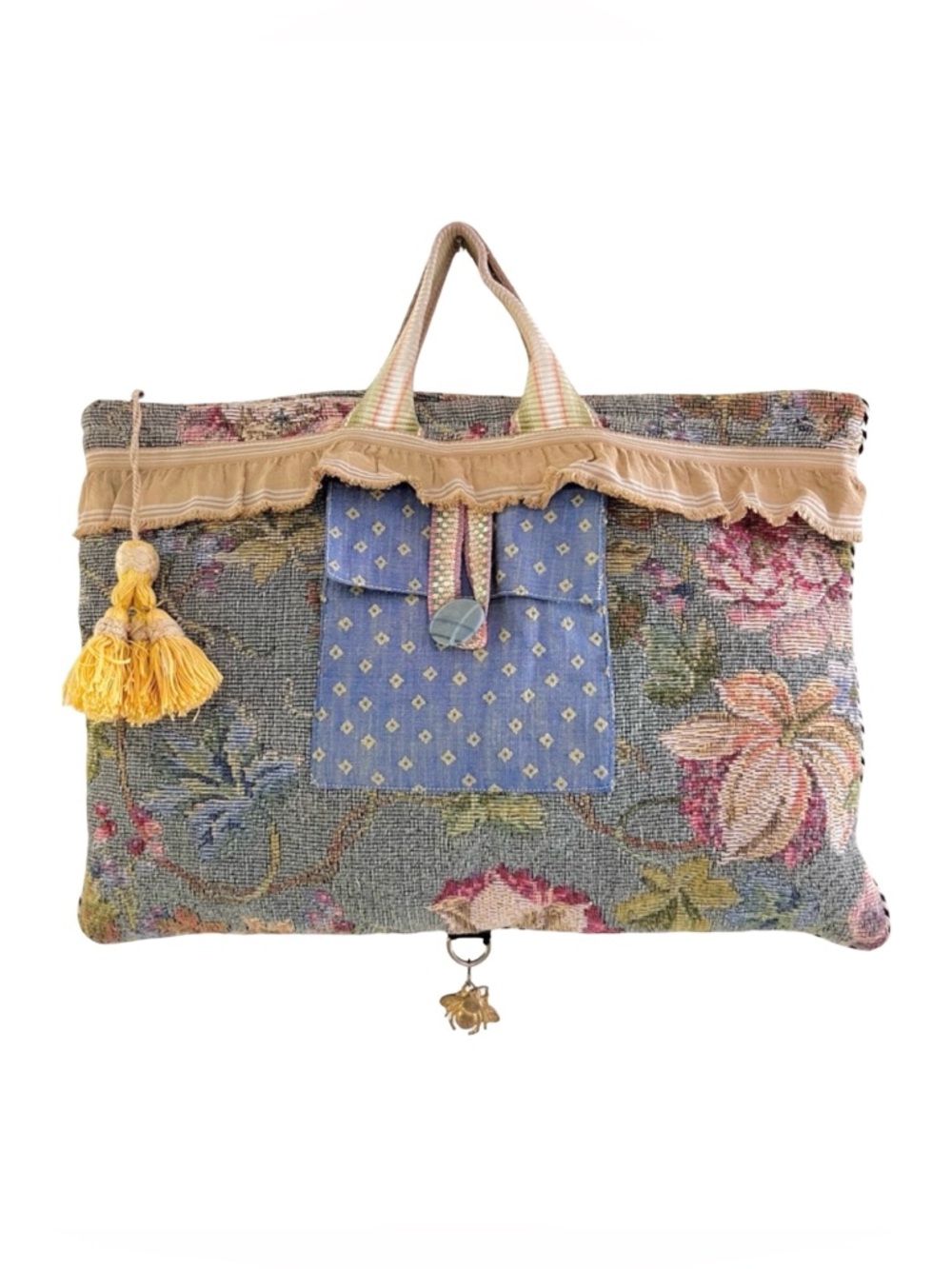 Vintage Mary Kaiser Floral Tapestry Bag Handmade Cottagecore with Tassel Charm